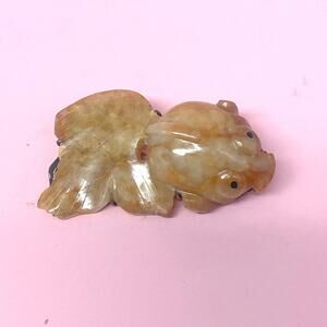 Vintage Carved Agate Stone Koi Fish Brooch